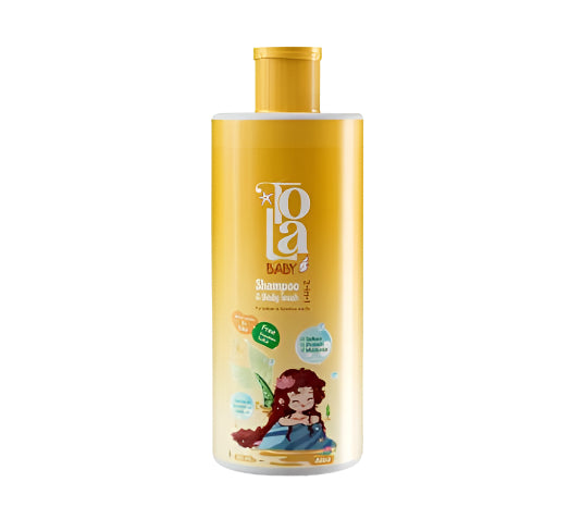شامبو تولا بيبي ينظف شعر وجسم الطفل بلطف بمكونات طبيعية خالية من الكبريتات والبارابين، Tola Baby Shampoo gently cleans baby hair and body with safe natural ingredients.