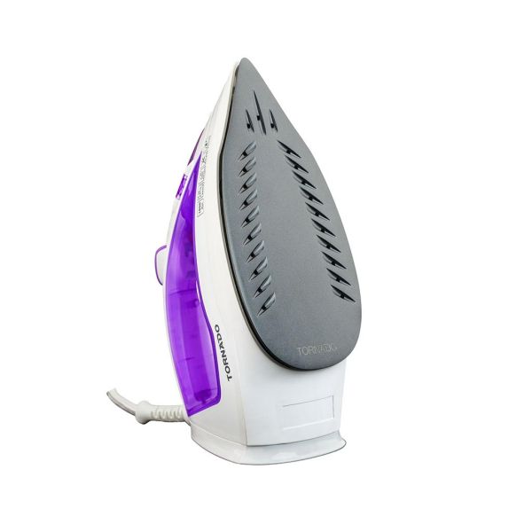 مكواة بخار تورنيدو 1800 وات بقاعدة تيفلون آمنة على كل الأقمشة مع بخار مستمر وضمان سنة. Tornado Steam Iron 1800W with Teflon soleplate & 1-year warranty.