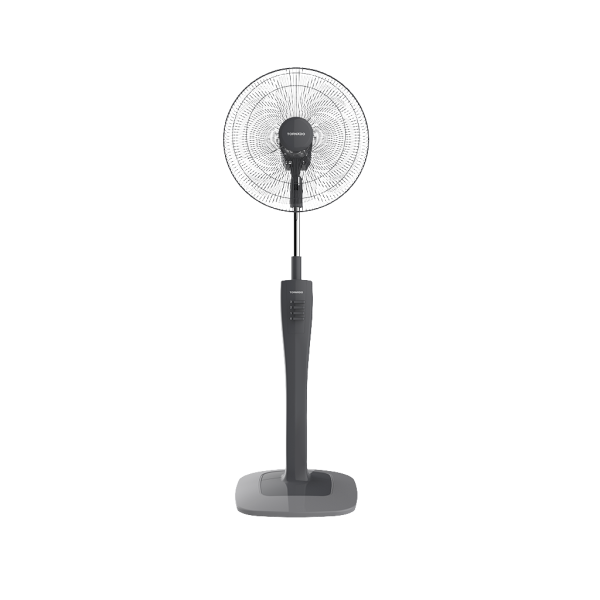 مروحة استاند تورنيدو 16 بوصة رمادي TSF-74G بكفاءة طاقة عالية وضمان 5 سنوات، Tornado stand fan 16 inch grey with 3 speeds and modern design.