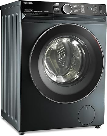 غسالة توشيبا فول أوتوماتيك 9 كجم انفرتر رمادي/فضي مع غسيل سريع وضمان 5 سنوات – Toshiba 9kg Inverter Front Load Washing Machine with 5-year warranty.