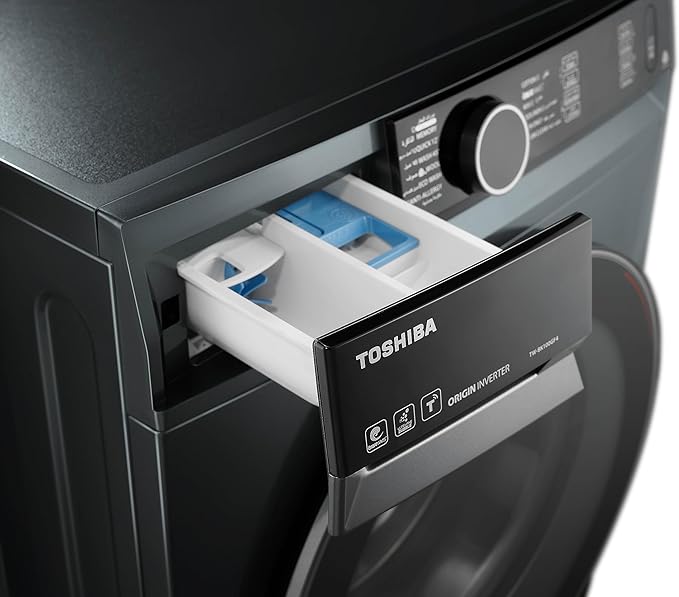 غسالة توشيبا فول أوتوماتيك 9 كجم انفرتر رمادي/فضي مع غسيل سريع وضمان 5 سنوات – Toshiba 9kg Inverter Front Load Washing Machine with 5-year warranty.