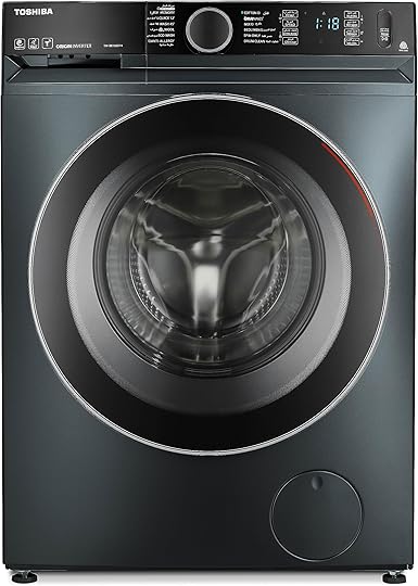 غسالة فول اتوماتيك توشيبا انفرتر 8 كجم فضي/رمادي مع واي فاي وغسيل سريع وضمان 5 سنوات. Toshiba 8kg inverter washer with smart WiFi & 5-year warranty.