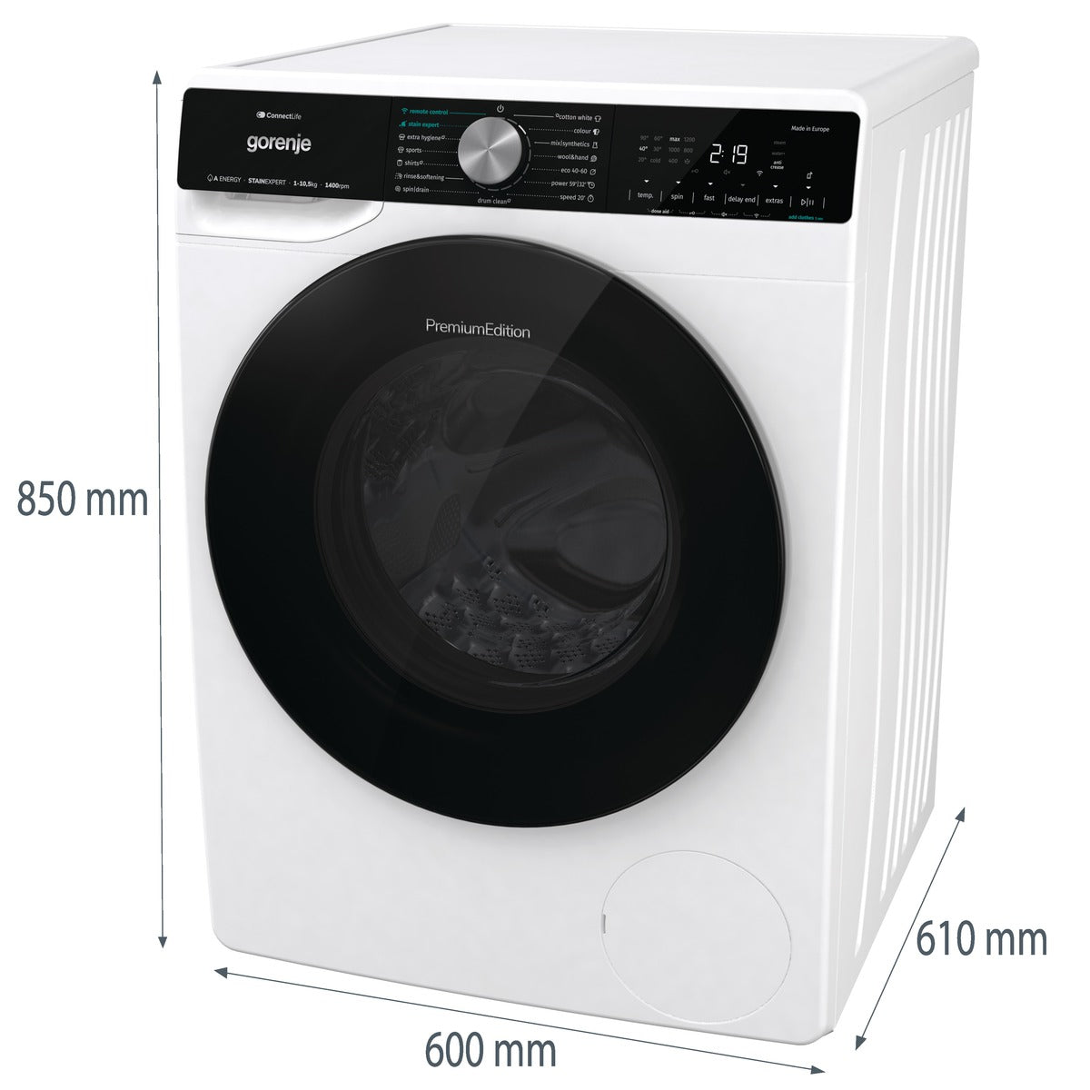 اشتري buy laundry machine جورنجي WNS1X4ARTWIFI بسعة 10.5 كجم، 1400 دورة، إنفرتر، واي فاي، SteamTech | Smart Gorenje 10.5KG laundry machine WiFi.