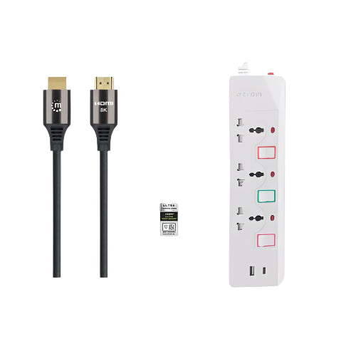 كابل HDMI باندا 1م + إي ترين PS074 شحن 3 منافذ + USB + Type-C 1.5م بضمان سنة من Cairo Drop. Panda HDMI Cable + E-train PS074 Power Strip 1-year warranty.