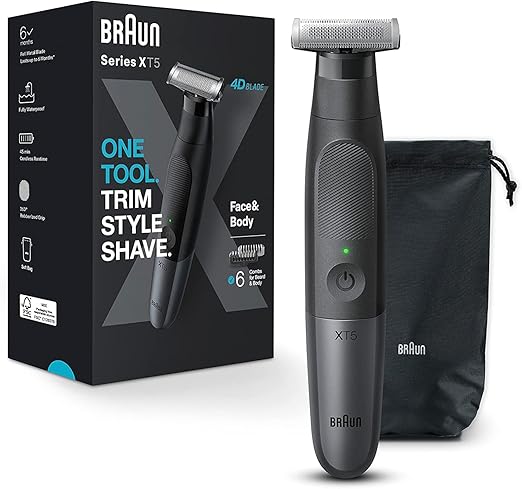 Braun Series XT5 – Beard Trimmer, Shaver and Electric Razor for Men, Body Grooming Kit, One Tool for Stubble, Hair, Groin, Underarms, XT5100 Wet & Dry all-in-one tool with 5 attachments