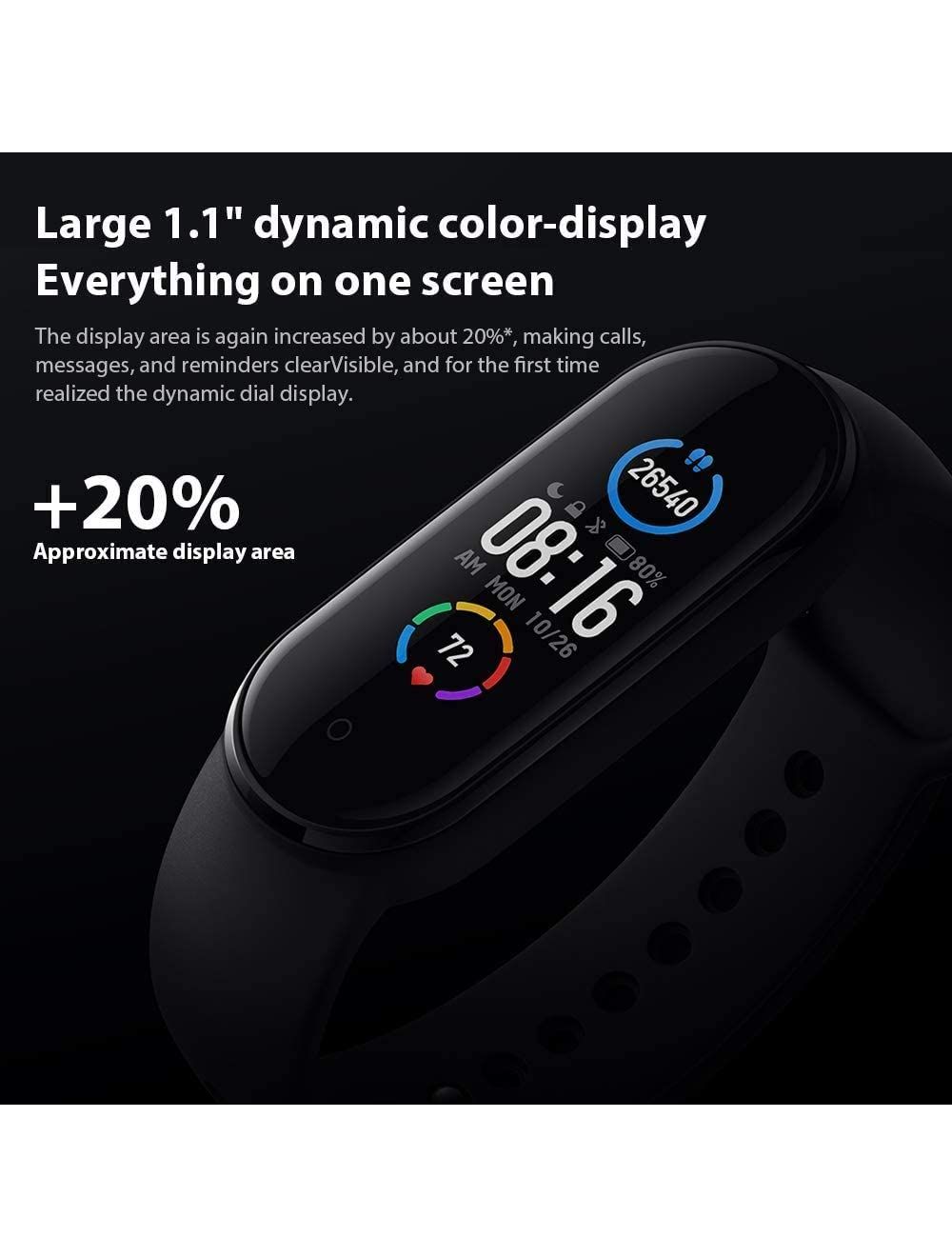 شاومي MI سمارت باند 5 - أسود مع شاشة AMOLED وتتبع صحي و11 وضعًا رياضيًا وضمان عام | Xiaomi MI Smart Band 5 - Black with AMOLED screen & health tracking