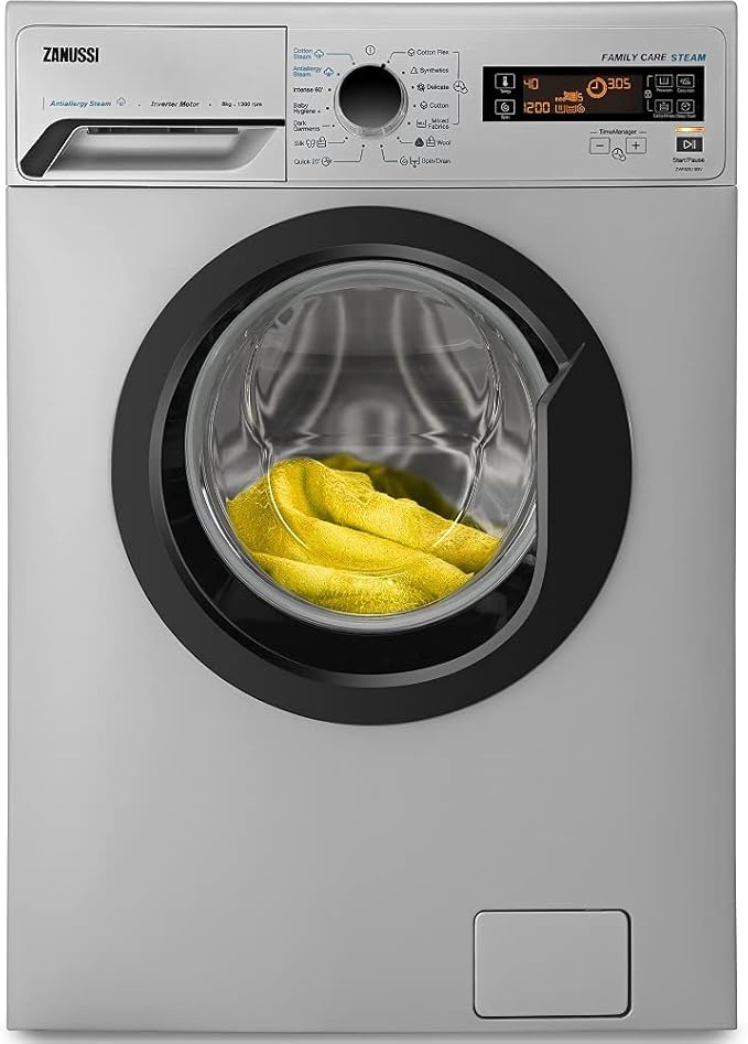 Zanussi Automatic Washing Machine, Front Load, V-steam, Inverter, 8 KG, Silver - ZWF8251SBV