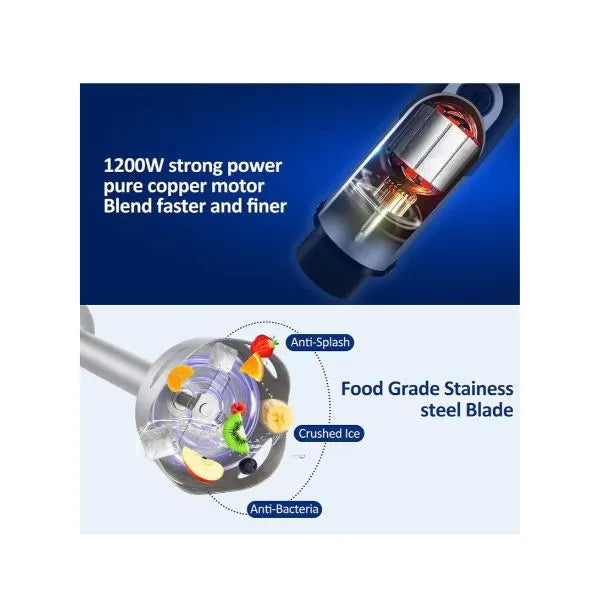 هاند بلندر سوكاني 1200 وات بسعة 800 مل وسرعتين للخلط لتحضير الطعام بسهولة | Sokany 1200W hand blender 800ml with 2 speeds for easy kitchen blending.