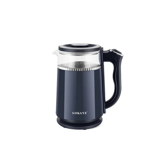 غلاية سوكاني 1500 وات سعة 1.7 لتر بتصميم زجاجي | Sokany electric kettle 1500W 1.7L glass design with detachable base for fast boiling.