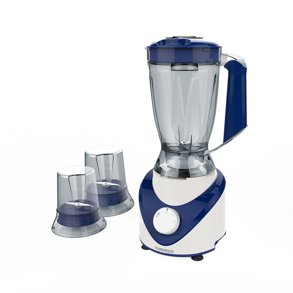 خلاط تورنيدو 500 وات سعة 1.5 لتر مع مطحنتين وضمان سنة وتوصيل متاح، Tornado 500W blender with 1.5L jar and 2 mills.