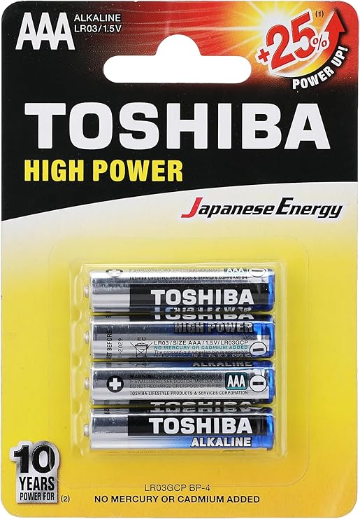 Toshiba lr03gcp bp-4 high power aaa alkaline batteries, 1.5 v, 4 pieces