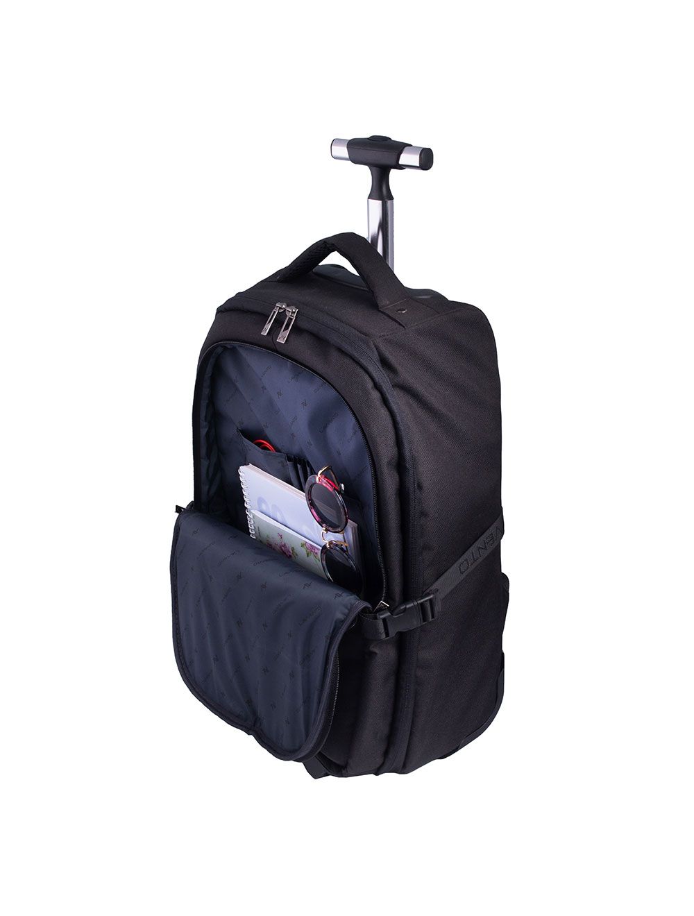 L'avvento Laptop Trolley Backpack Bag Up to 15.6" Laptop , Nylon and PU Material with Multi Pockets and Wheel Cover, And Strasp holder - Black