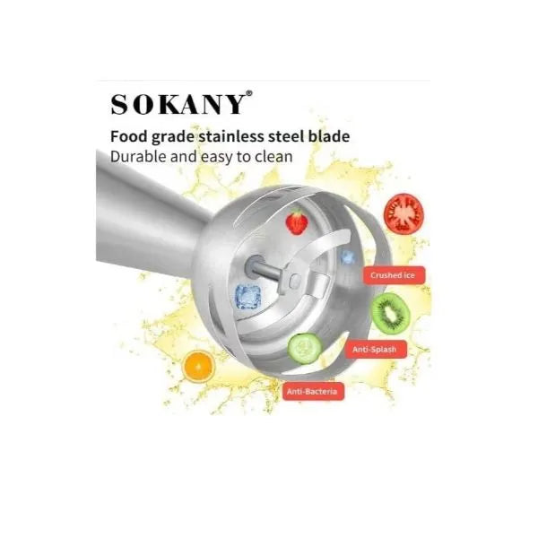 هاند بلندر سوكاني 1200 وات بسعة 800 مل وسرعتين للخلط لتحضير الطعام بسهولة | Sokany 1200W hand blender 800ml with 2 speeds for easy kitchen blending.