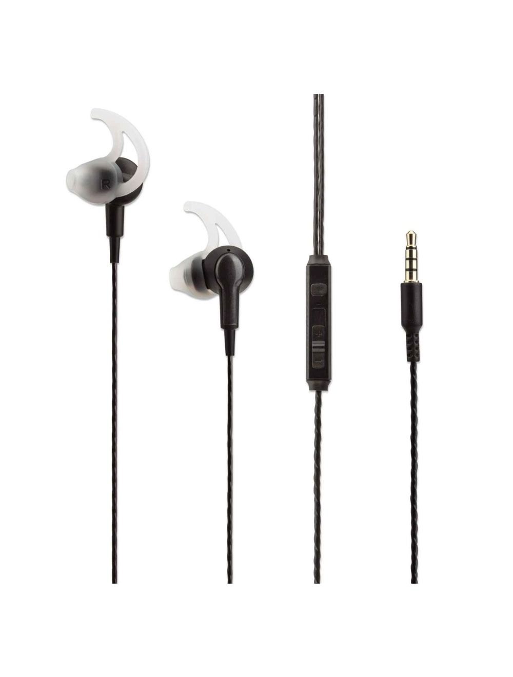 Manhattan 179607 In-Ear Sport Wired Headphones with Built-in Microphone - noise-isolating Earphone - Black