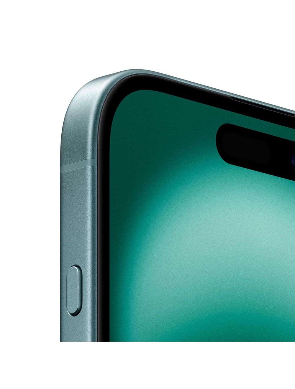 Close-up of a smartphone with a green screen on a white background
