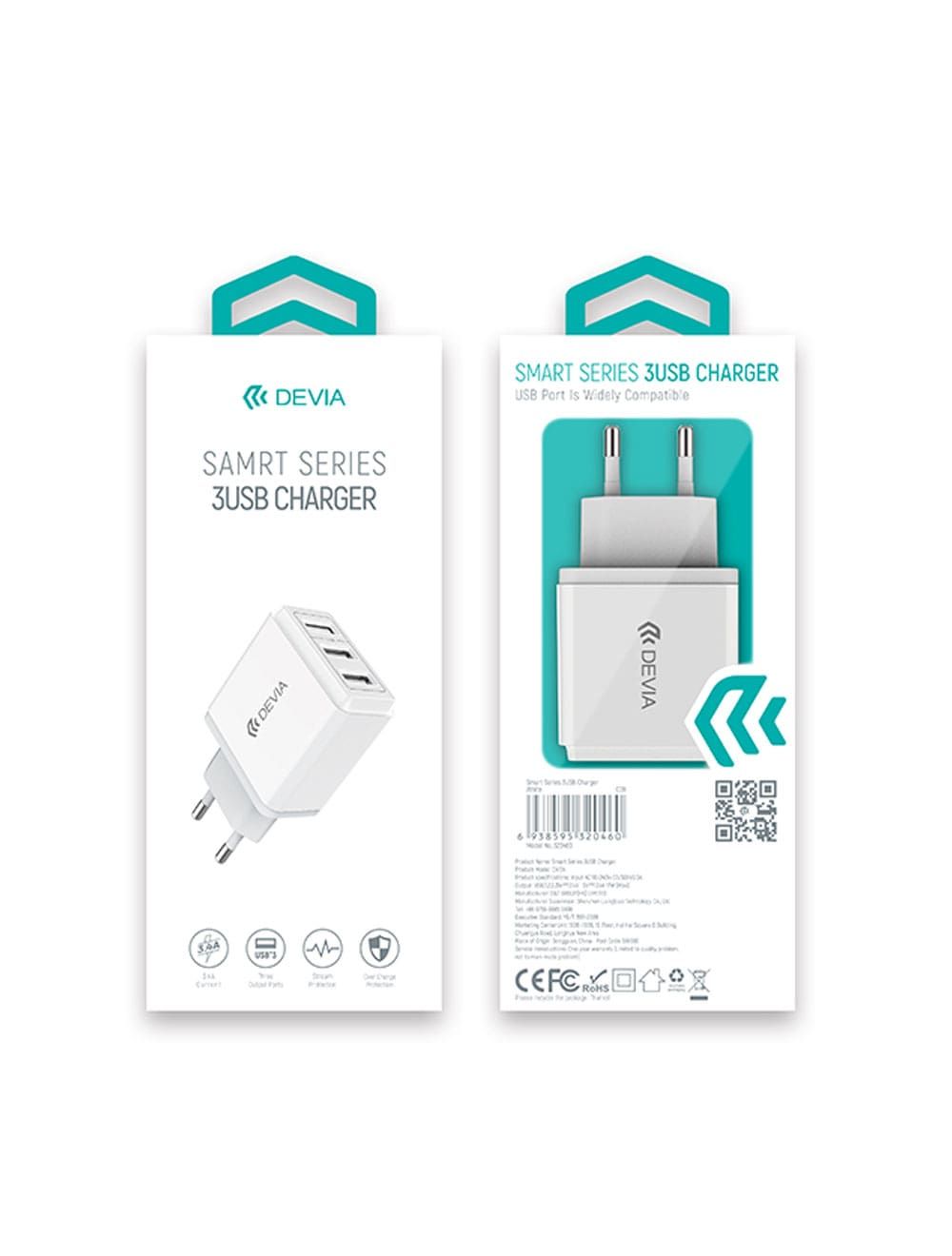 Devia Smart series USB 3 Ports Charger - White