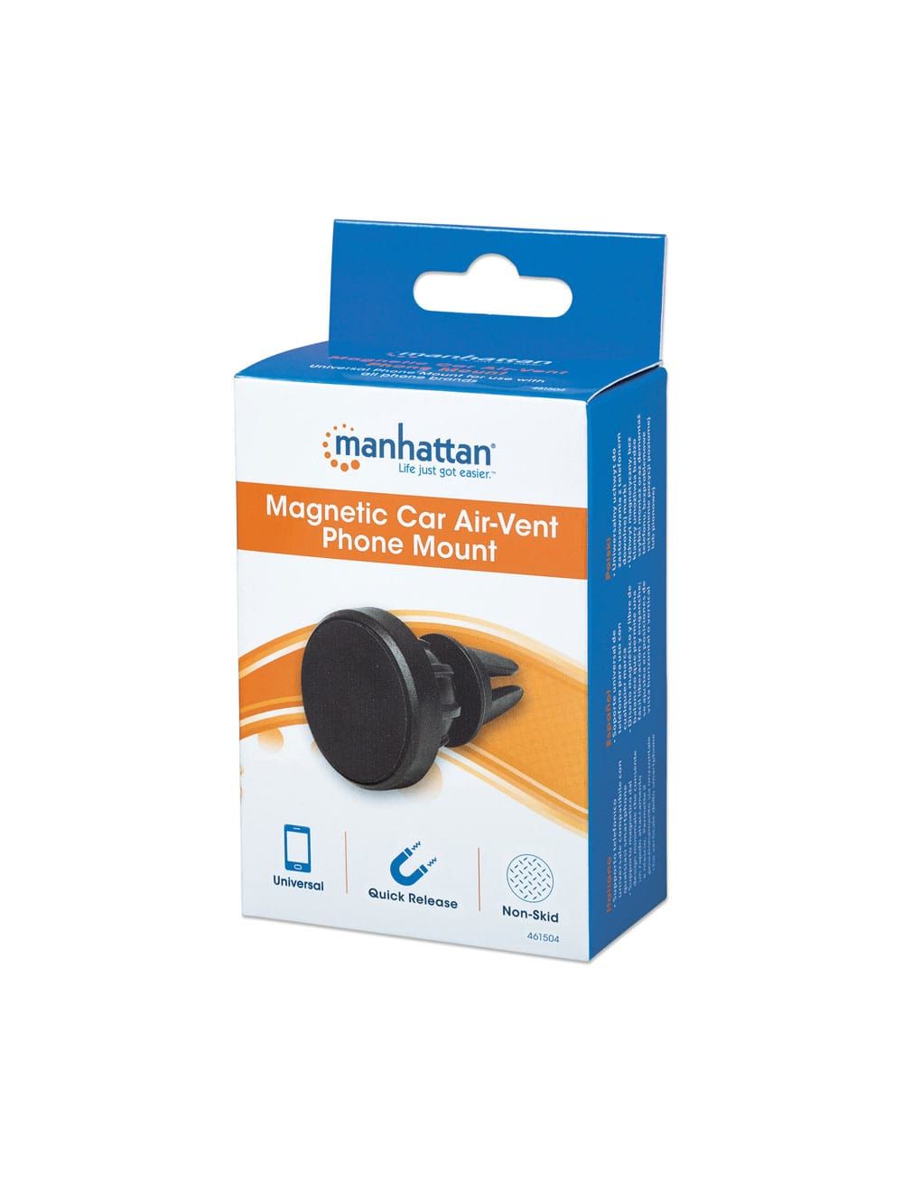 Manhattan Magnetic Car Air-Vent Phone Mount Adjustable Clip-on Quick Attach and Release Non-Skid Pad - Black