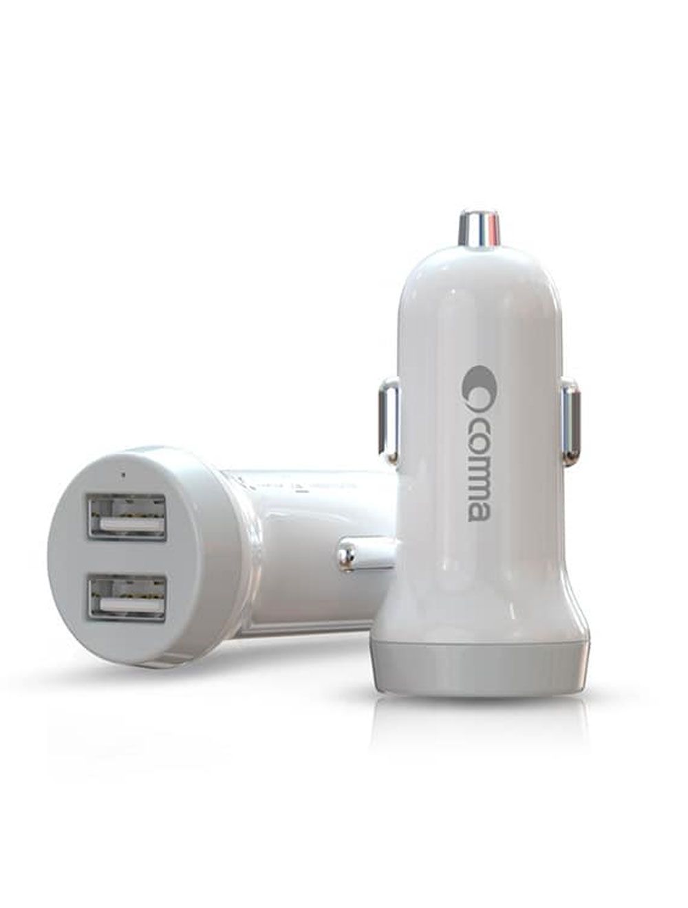 Comma Car Charger with Lightning Cable - 2.4A 2USB Plastic - EA289 - White