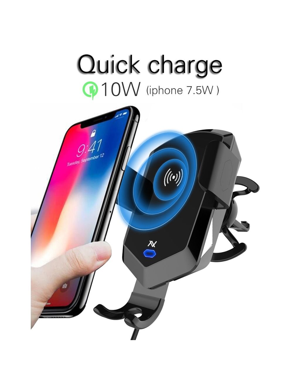 L'AVVENTO (MX377) Automatic Car Holder with wireless Qi Charger - Intelligent induction Sensor- Black