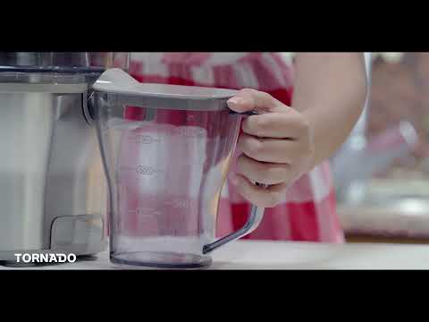 عصارة فواكه تورنيدو 1500 وات استانلس شامبين بسعة 0.75 لتر وفتحة كبيرة للعصر، Tornado 1500W stainless fruit juicer for fast efficient extraction.