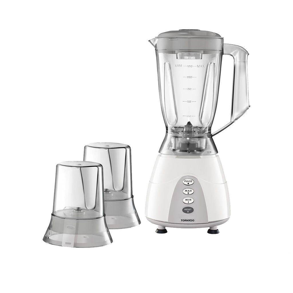 خلاط تورنيدو 500 وات بسعة 1.5 لتر و2 مطحنة وضمان سنة، Tornado Blender 500W with 1.5L jar and 2 mills.