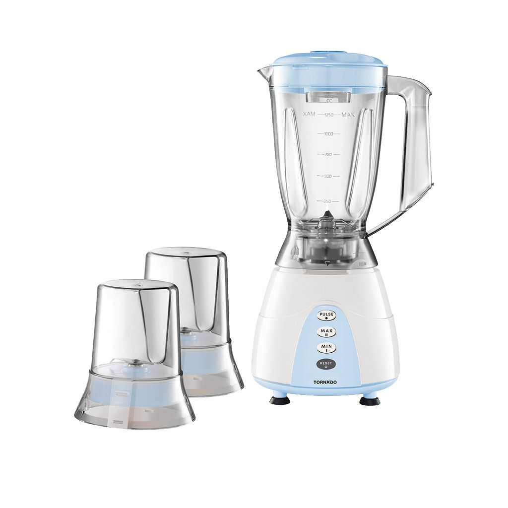 خلاط تورنيدو 500 وات بسعة 1.5 لتر و2 مطحنة وضمان سنة، Tornado Blender 500W with 1.5L jar and 2 mills.