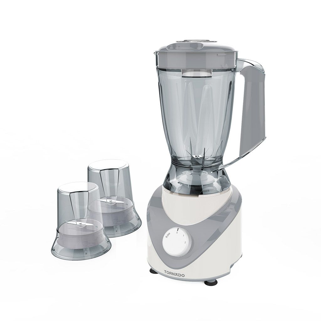 خلاط تورنيدو 500 وات سعة 1.5 لتر مع مطحنتين وضمان سنة وتوصيل متاح، Tornado 500W blender with 1.5L jar and 2 mills.