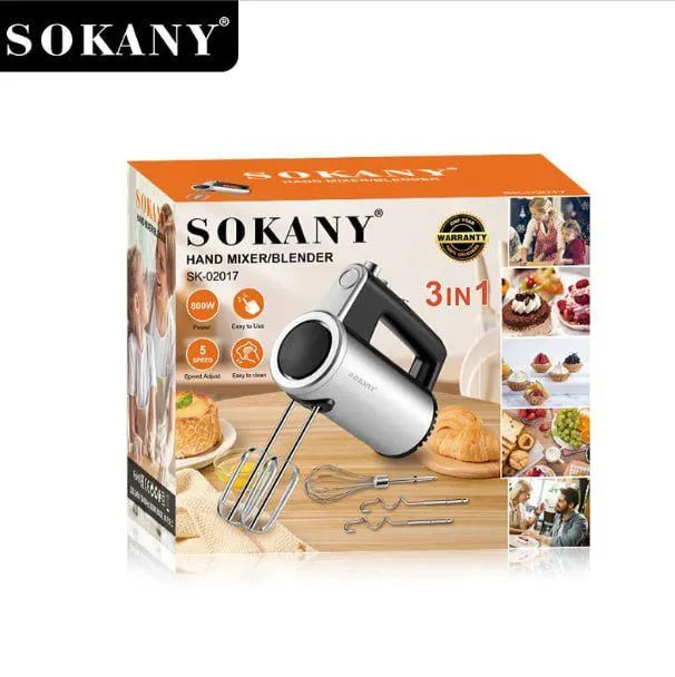 مضرب سوكانى 800 وات مع 5 سرعات ومضارب ستانلس ستيل للخفق والعجن | Sokany 800W hand mixer with 5 speeds and stainless steel beaters.